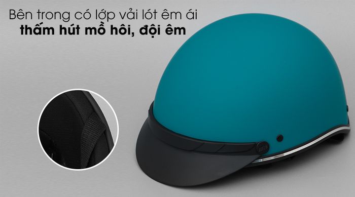 Mũ bảo hiểm 1/2 size M Delites ATN04 - Thiết kế lớp vải lót êm ái nằm trong mũ giúp thấm hút mồ hôi, đội êm khi tham gia giao thông