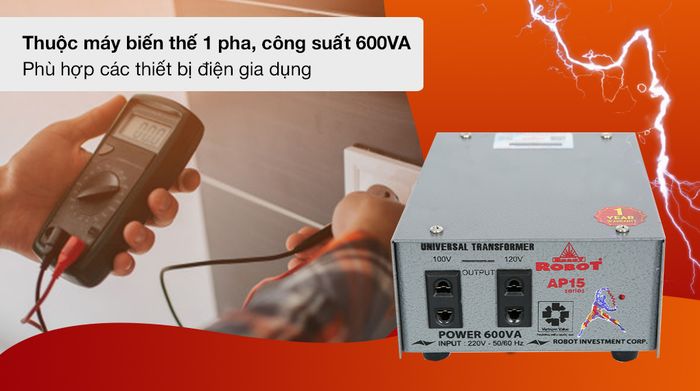 Biến thế Robot 600VA - AP15 UT1P600A - Thuộc dòng máy biến thế 1 pha, hoạt động công suất 600VA