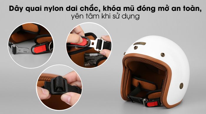 Dây quai chắc chắn, an tâm khi dùng - Nón bảo hiểm ba phần tư đầu size L Asia MT-124 trắng