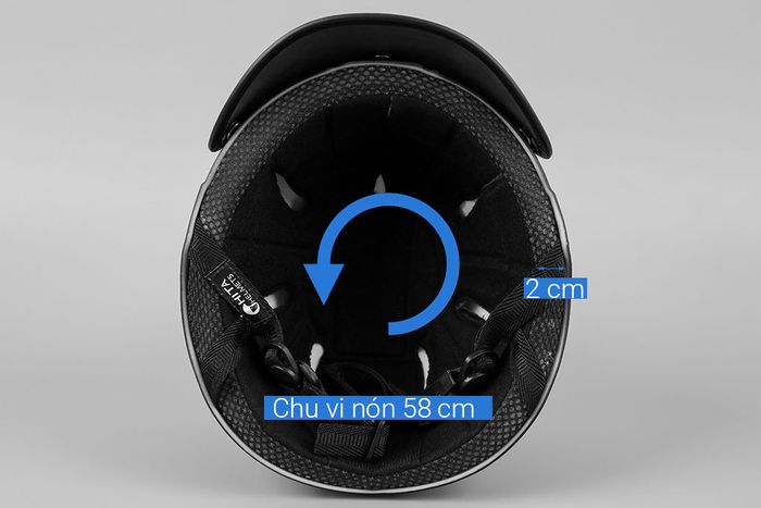 Mũ 1/2 size L Chita CT31 đen - Kích thước vòng đầu