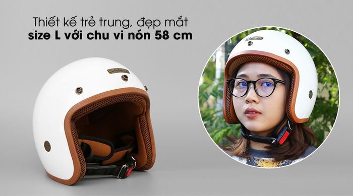 Thiết kế trẻ trung, đẹp mắt - Nón bảo hiểm ba phần tư đầu size L Asia MT-124 trắng