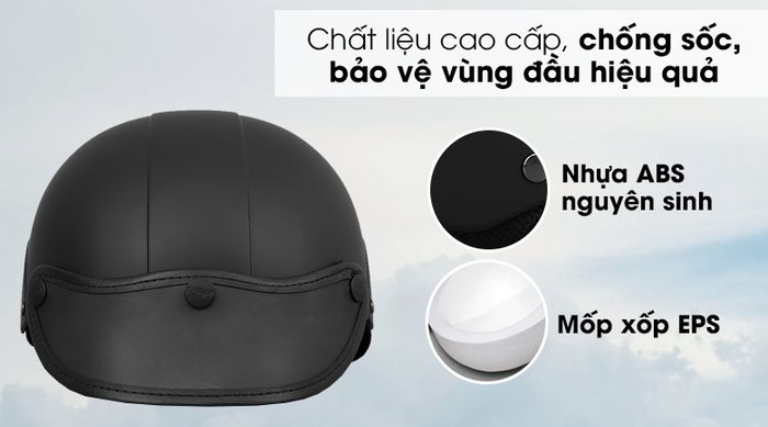 Mũ bảo hiểm nửa đầu size M Asia MT-128 đen mờ - Chất liệu mũ bảo hiểm bền chắc
