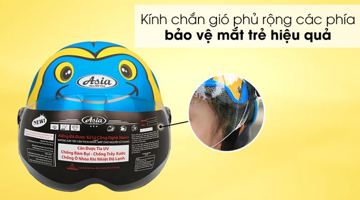 Mũ bảo hiểm trẻ em nửa đầu có kính size S Asia MT-103KS xanh vàng - Kính chắn gió mũ bảo hiểm bảo vệ mắt cho tầm nhìn tốt