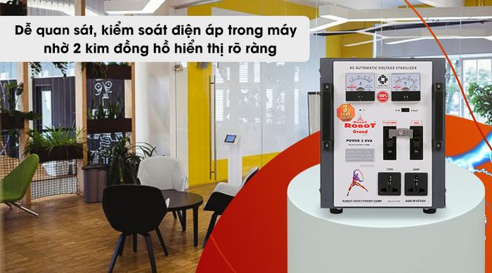 Ổn áp ROBOT 1 Pha 3KVA 140 - 2 đồng hồ dễ dàng quan sát