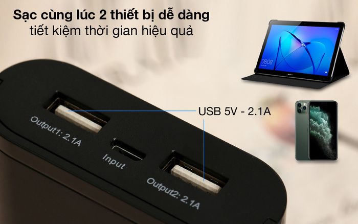 Sạc cùng lúc 2 thiết bị - Pin sạc dự phòng 7.500 mAh 10.5W AVA+ LA Y68