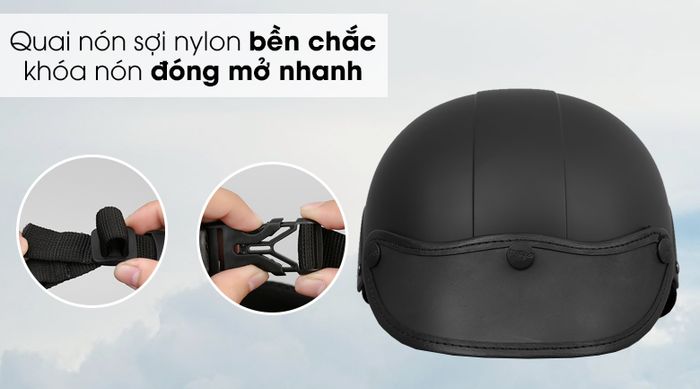 Mũ bảo hiểm nửa đầu size M Asia MT-128 đen mờ - Dây quai nylon dai bền bỉ