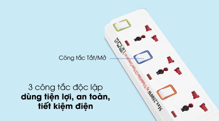 Công tắc độc lập - Ổ cắm điện Sunhouse SHE-OC2-3R