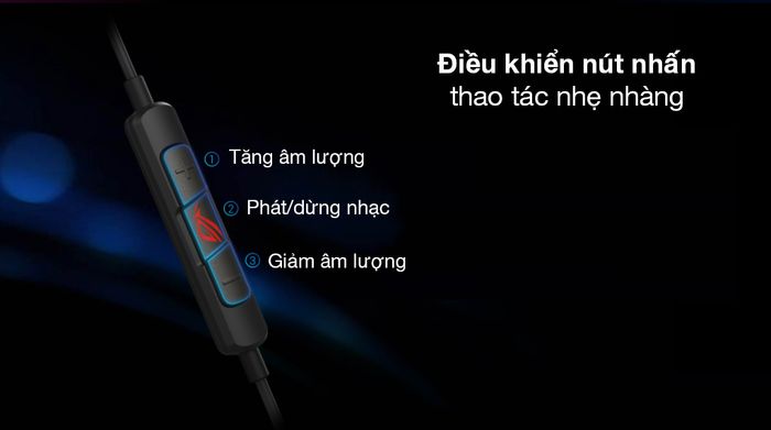 Tai nghe EP Gaming Asus Rog Cetra II Core Đen - Tích hợp 3 nút nhấn dễ chỉnh tăng/giảm âm lượng, phát/ngừng chơi nhạc