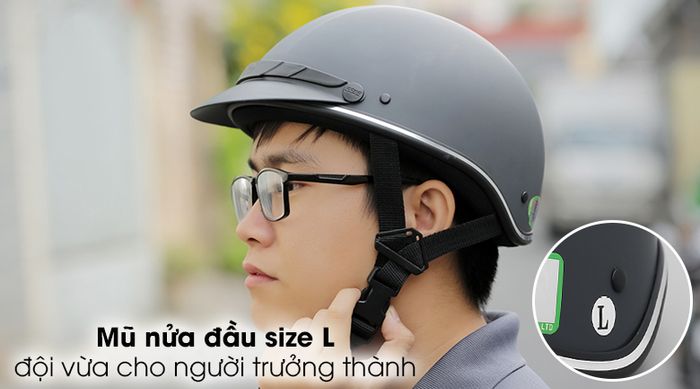 Mũ bảo hiểm 1/2 size M Delites ATN04 - Là loại mũ nửa đầu dành cho người trưởng thành (cỡ vòng đầu 55 - 57 cm) có size L