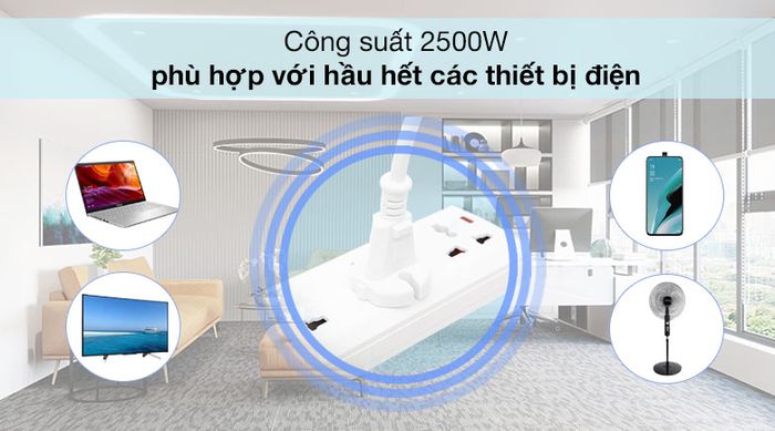 Phù hợp với nhiều thiết bị điện - Ổ cắm 3 lỗ dây 2.5m Sunhouse SHE OC6-3P