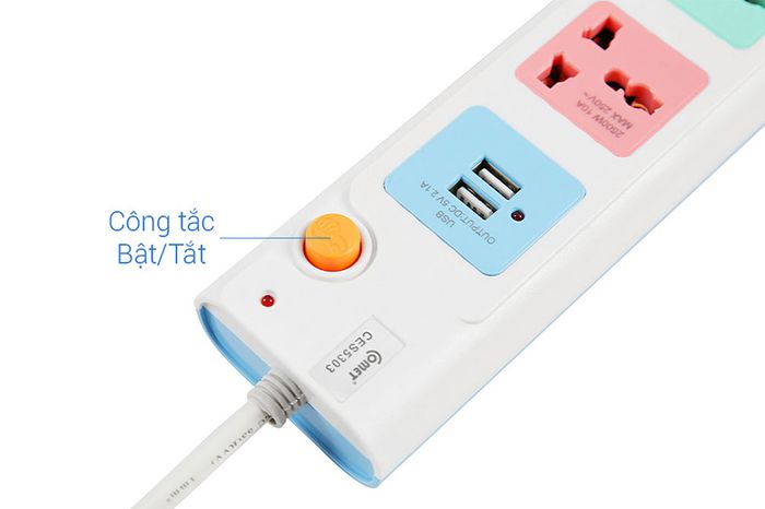 Đèn báo hiệu - Ổ cắm điện 2USB 3 lỗ 3 chấu 3m COMET CES5303