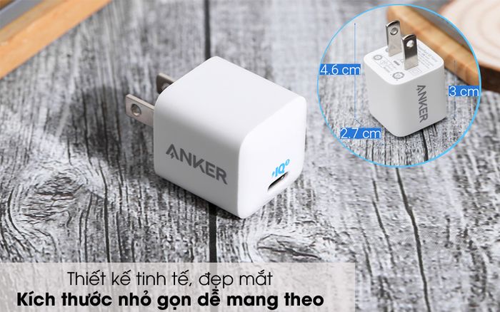 Gọn đẹp - Adapter Sạc Type C PD 20W Anker PowerPort III Nano A2633 Trắng