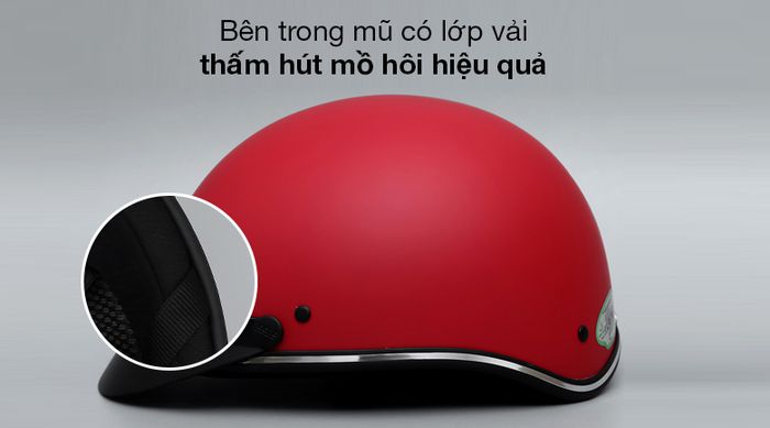 Mũ bảo hiểm nửa đầu size L Delites ATN04 Đỏ mờ - Bên trong mũ có lớp vải lót