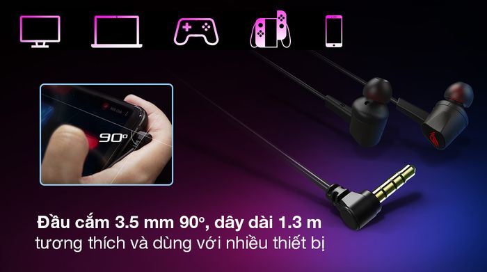 Tai nghe EP Gaming Asus Rog Cetra II Core Đen - Sử dụng với nhiều nền tảng nhờ jack cắm 3.5 mm