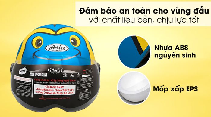 Mũ bảo hiểm trẻ em nửa đầu có kính size S Asia MT-103KS xanh vàng - Chất liệu cao cấp