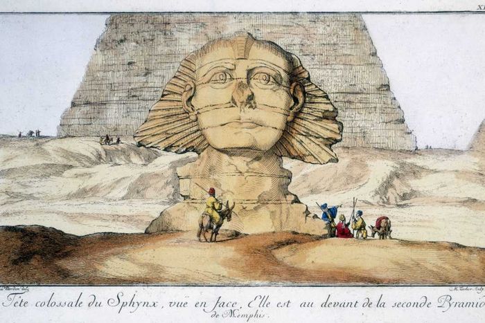 A depiction of the Sphinx without a beard, Egypt, 1744.