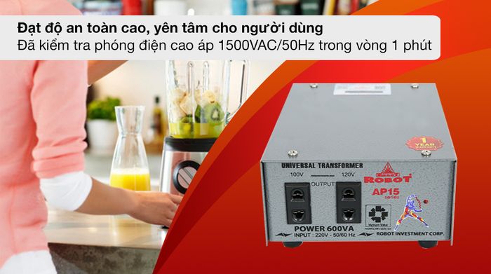 Biến thế Robot 600VA - AP15 UT1P600A - tính an toàn cao nhờ thiết bị đã kiểm tra phóng điện cao áp 1500VAC/50Hz trong vòng 1 phút