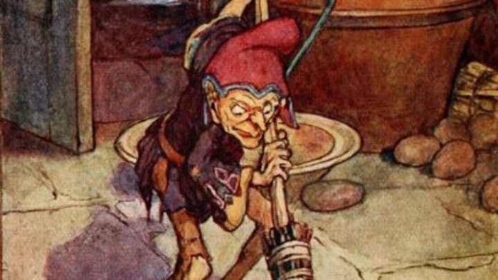 A brownie busy with household tasks.
