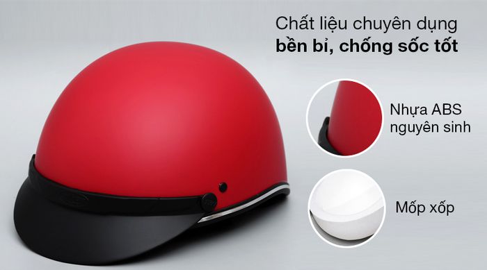 Mũ bảo hiểm nửa đầu size L Delites ATN04 Đỏ mờ - Chất liệu vỏ mũ bảo hiểm làm từ nhựa ABS nguyên sinh