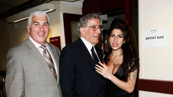 Mitch Winehouse, Tony Bennett, and Amy Winehouse at the after-party for Tony Bennett's concert at London's Royal Albert Hall on July 1, 2010.