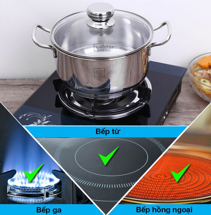 Sử dụng an toàn - Nồi inox 3 đáy nắp kính 20 cm Fivestar N20-5DG