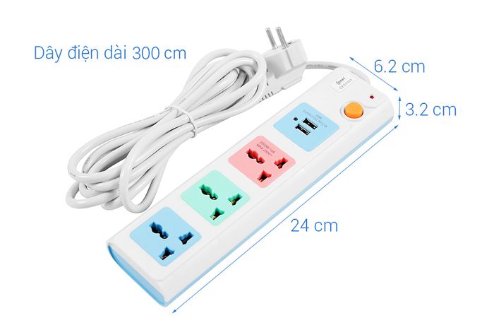Ổ cắm điện Comet 3 lỗ 2 USB 3m CES5303