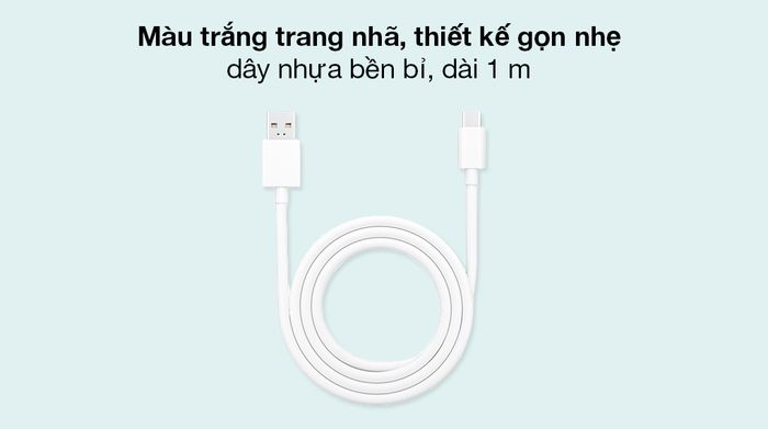 Cáp Type C SuperVOOC 1m OPPO DL129 Trắng - Kiểu dáng gọn nhẹ, chiều dài dây 1 m