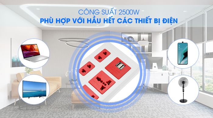 Ổ cắm điện Điện Quang 5 lỗ 2 USB 5m ECO ĐQ ESK 5WR 5ECO 2A