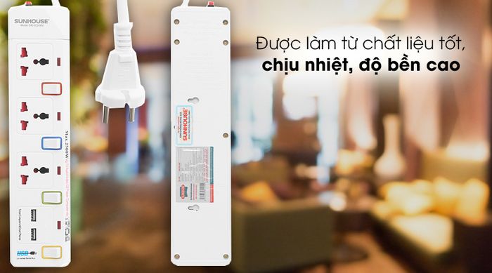 Ổ cắm điện Sunhouse 2 USB 3 lỗ 3 chấu 2.5m SHE- OC2-3RU - Được làm từ chất liệu bền tốt