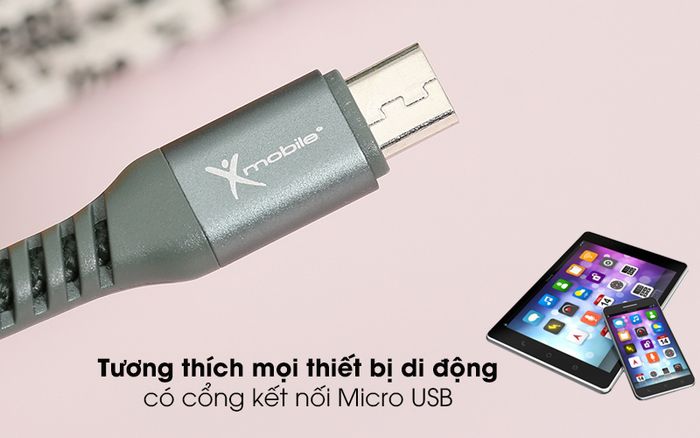 Cáp Micro 1m Xmobile LTM-02 Xanh rêu - Thiết kế đầu Micro USB