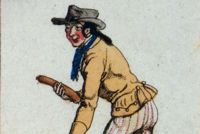 Occupations - Salami Vendor. Colored Copper Etching. Circa 1820.