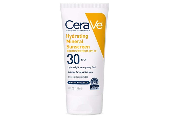 CeraVe Hydrating Mineral Sunscreen SPF 30, showcased against a white background, is a top pick for mineral sunscreens.