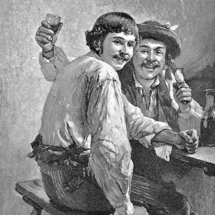 illustration of two men in a 19th-century bar