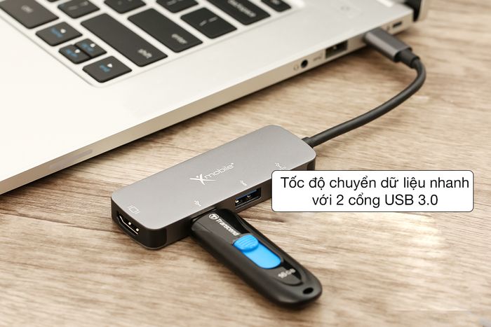 Truyền dữ liệu cực nhanh với USB 3.0 - Adapter chuyển đổi Type C 4 in 1 Xmobile DS122F Xám