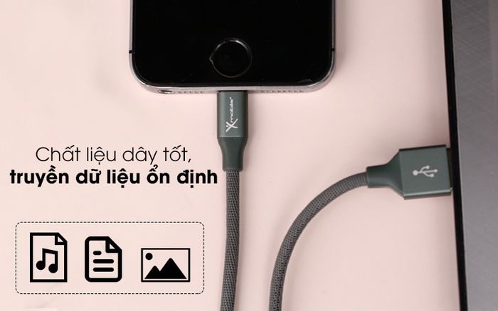 Khả năng truyền dữ liệu ổn định - Cáp Lightning 1m Xmobile LTL-01X Xanh rêu