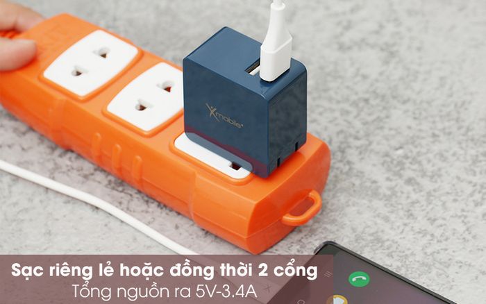 Sạc được đồng thời 2 thiết bị - Adapter Sạc 3.4A Dual Xmobile DS730-DB