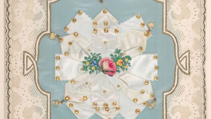 A lace-paper Valentine crafted by Esther Howland, circa 1855.
