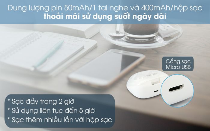 Pin tốt - Tai nghe Bluetooth True Wireless Mozard Q8
