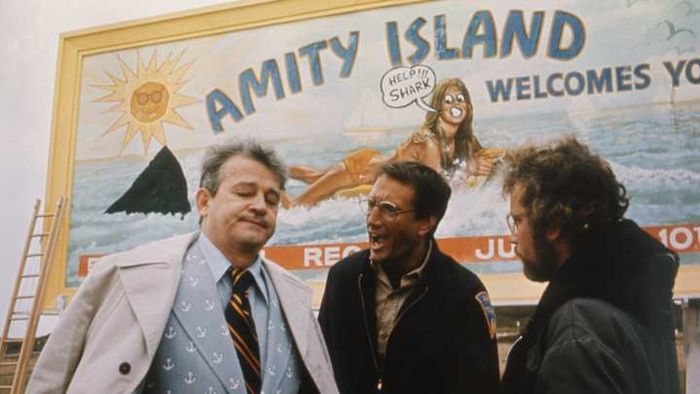 The cast of 'Jaws,' including Murray Hamilton, Roy Scheider, and Richard Dreyfuss.