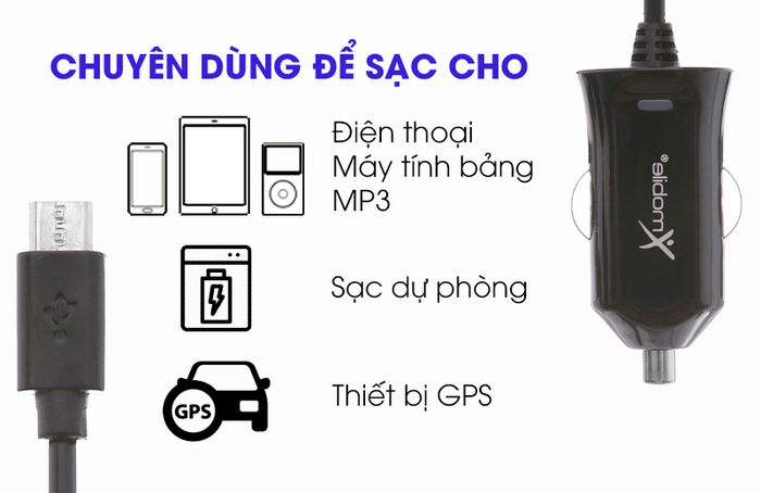 Sạc xe hơi Micro 2.4A 1m Xmobile DS195-WB