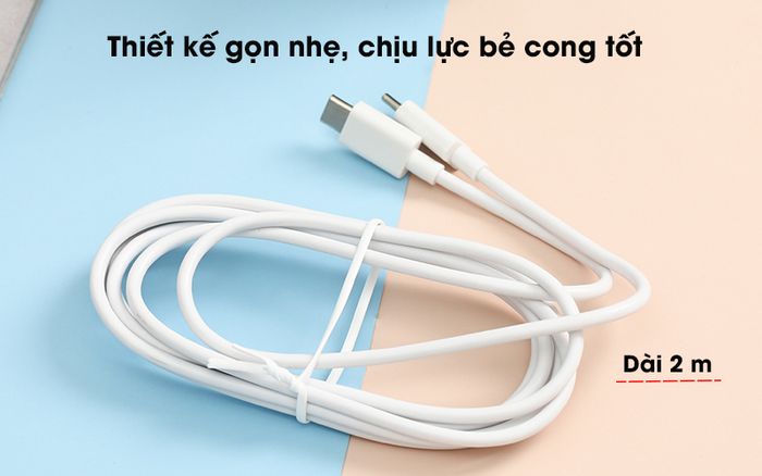 Cáp Type C - Type C 2m Mbest DS076X Trắng - Tiện dụng với độ dài 2 m, thiết kế trẻ trung với gam màu trắng tươi sáng