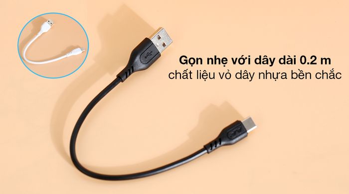 Cáp Type C 20cm AVA+ DS06CB-TB - Thiết kế đơn giản, dễ quấn lại để mang đi và cất giữ
