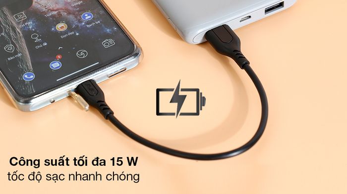 Cáp Type C 20cm AVA+ DS06CB-TB - Công suất sạc cho 15 W, nạp đầy pin điện thoại nhanh chóng