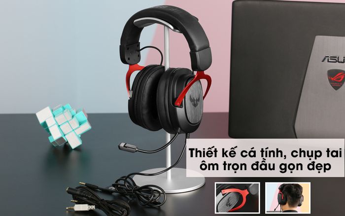 Tai nghe chụp tai Gaming Asus TUF H3 Đen Đỏ - Thiết kế kiểu chụp tai ôm trọn đầu gọn đẹp