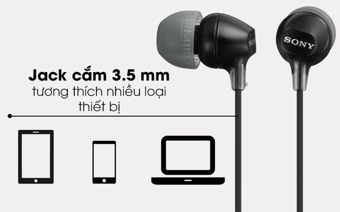 Tai nghe EP Sony MDR-EX15APLIZE tương thích với các thiết bị có cổng 3.5mm