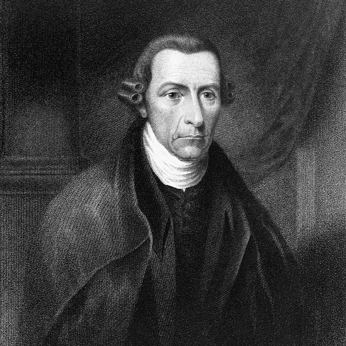 A black-and-white portrait of Patrick Henry.