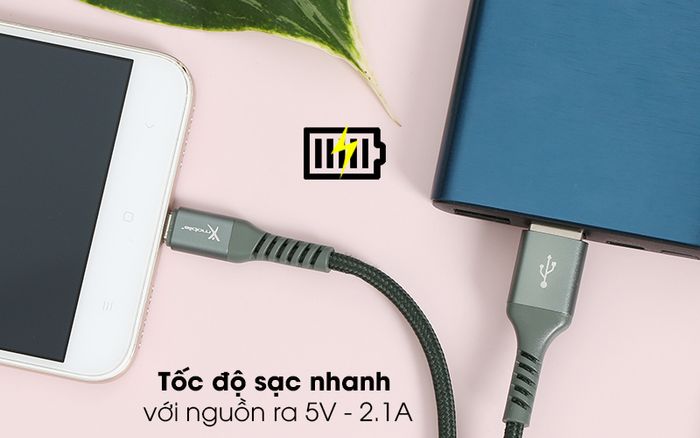Cáp Micro 1m Xmobile LTM-02 Xanh rêu - Tốc độ nạp pin mạnh mẽ