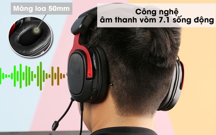 Tai nghe chụp tai Gaming Asus TUF H3 Đen Đỏ - Âm thanh trung thực