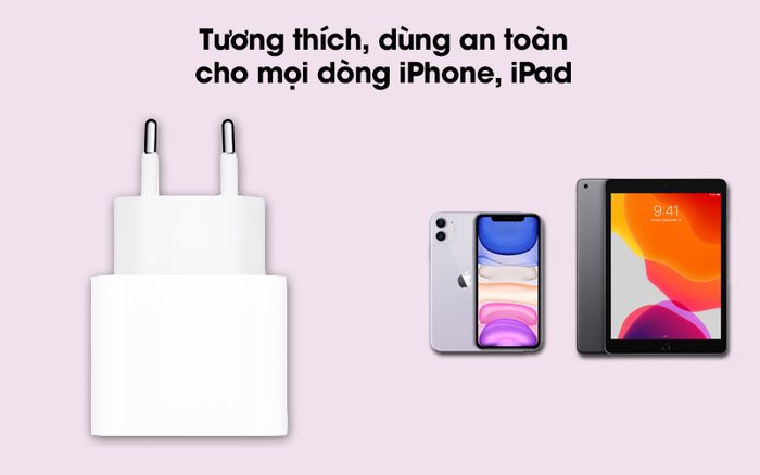 Adapter Sạc Type C 20W dùng cho iPhone/iPad Apple MHJE3 Trắng - Thiết kế dành cho mọi thiết bị iPhone, iPad