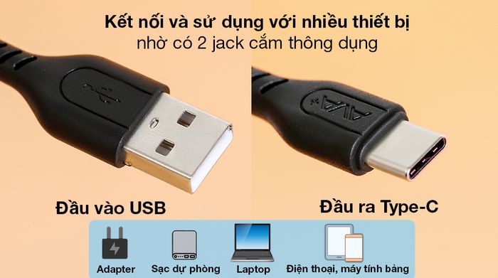Cáp Type C 20cm AVA+ DS06CB-TB - Phối ghép đa thiết bị với 2 đầu cắm USB và Type-C